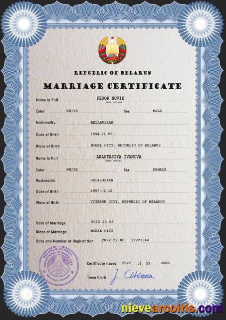 Belarus marriage certificate
